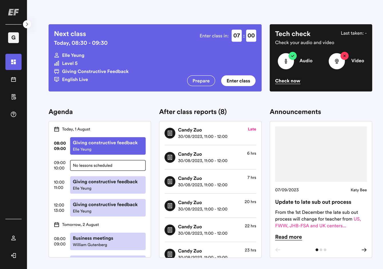 Teacher First dashboard